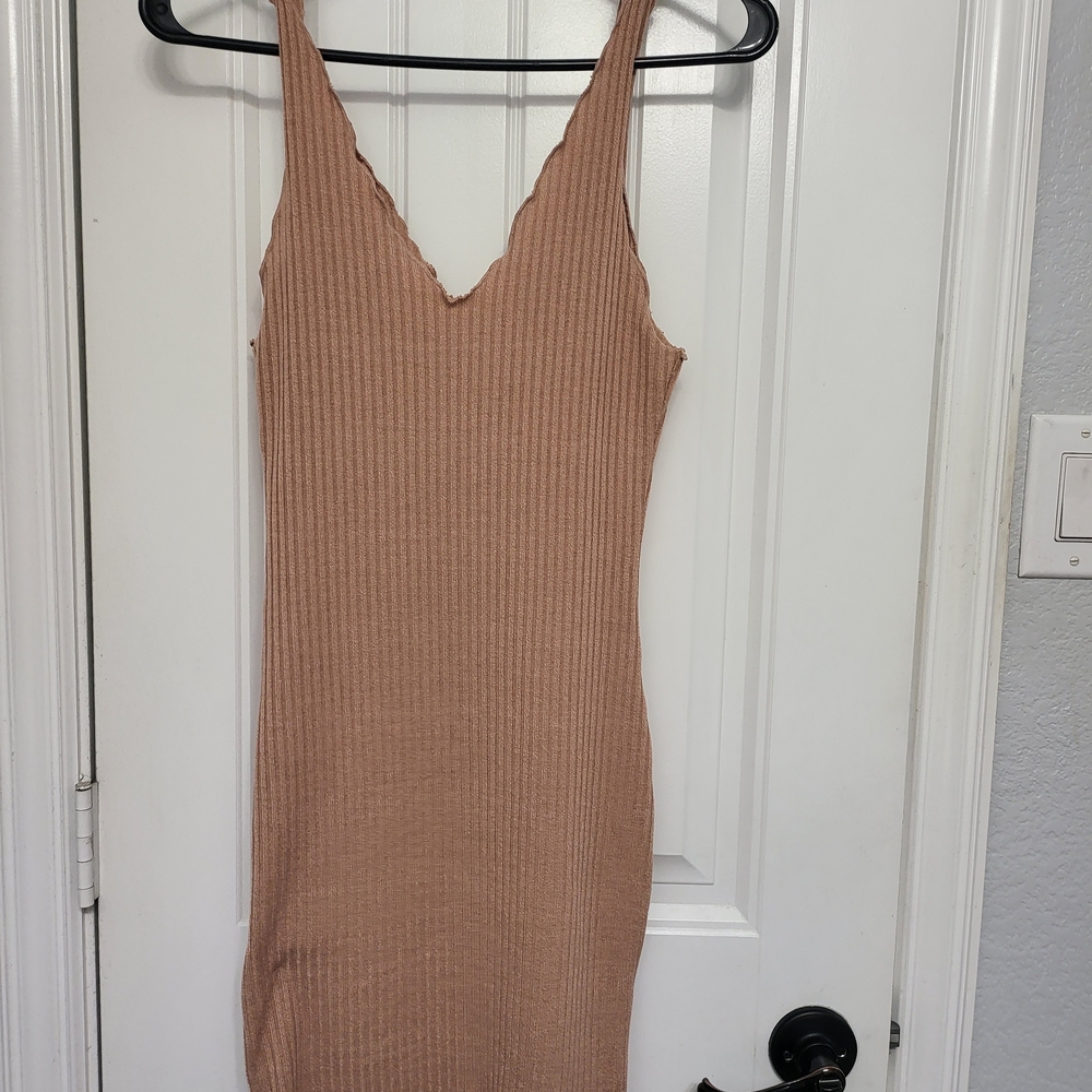 SHEIN Tan Ribbed Mini Dress
